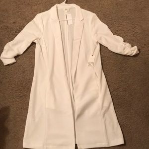 Ivory 3/4 Sleeve Knee Length Blazer w/ Pockets